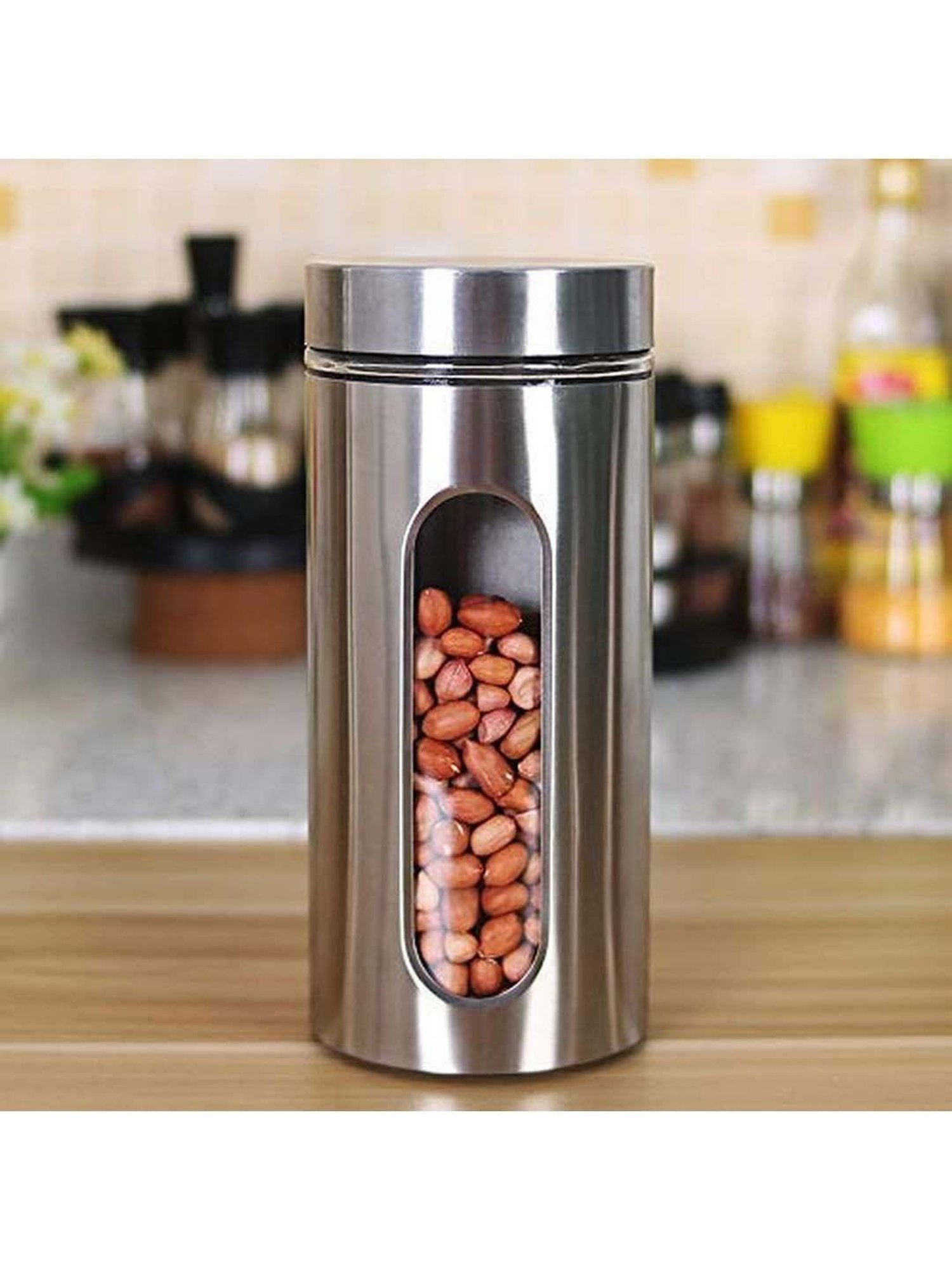 Femora Clear Glass & Steel Storage Jars (700 ml, 1000 ml & 1300 ml) - Set of 3