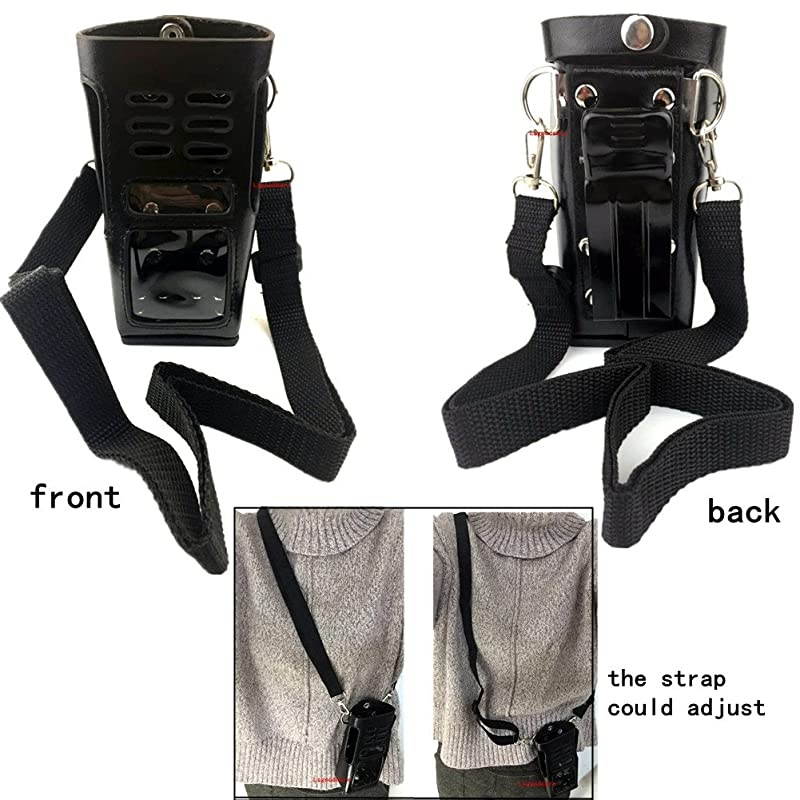 Black Hard Leather Carrying Holder Holster Case with Adjustable Shoulder Strap Compatible for Motorola CB Ham 2 Way Radio GP338 GP339 PRO7450 PRO7350 HT1250 GP328 GP340 Walkie Talkie by
