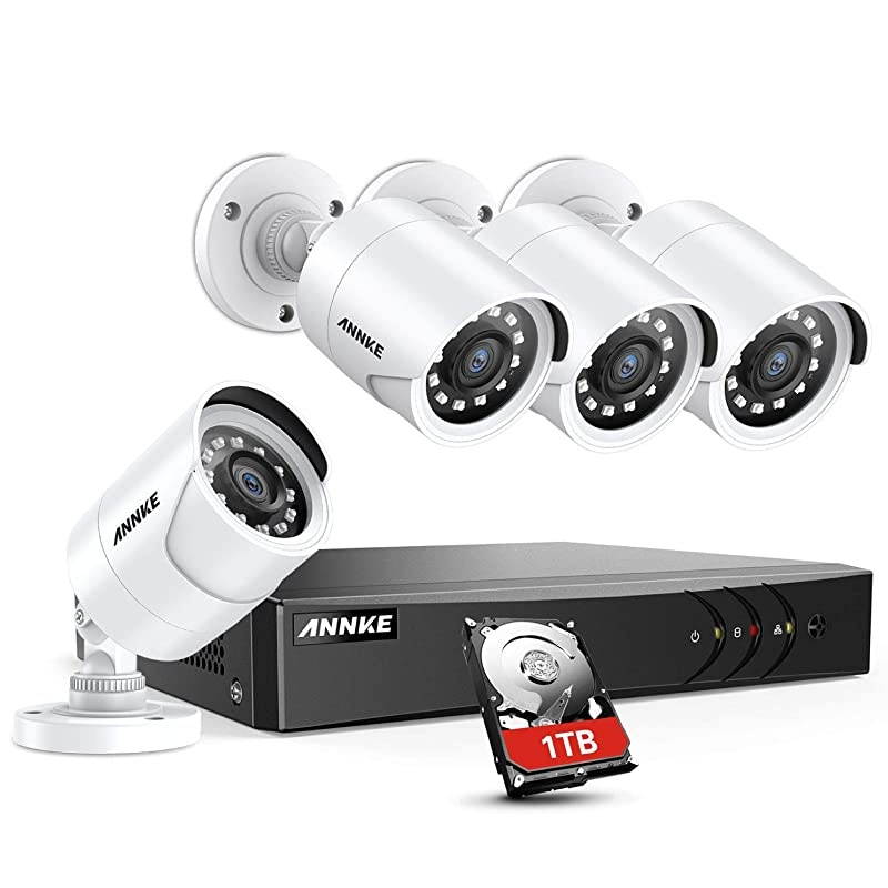 5MP lite 8CH Security Camera System 5-in-1 H.265+ Wired DVR with 1 TB Surveillance Hard Drive and (4) 1080p Weatherproof HD-TVI Bullet Cameras with 100 ft Night Vision, Instant Email Alert &ndash; E200