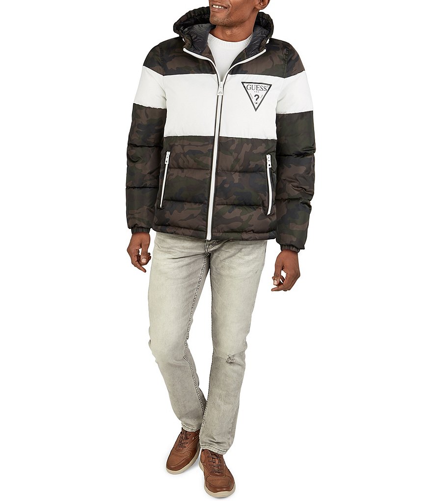 Guess Camouflage/Color Block Heavyweight Hooded Puffer Jacket