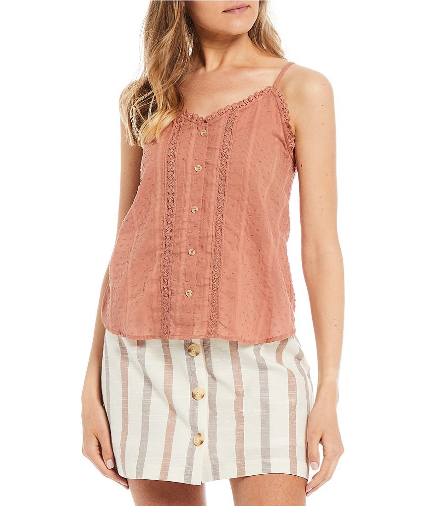 Blu Pepper Crochet Lace Button Front Cami Top
