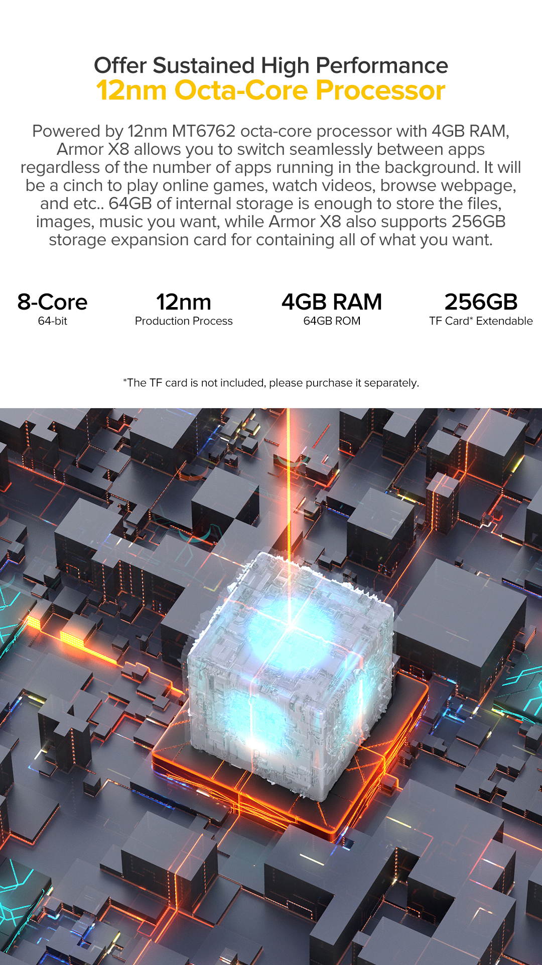 Ulefone Armor X8 4GB + 64GB Unlocked Rugged Phones, Android 10 Octa-core 13MP Triple Rear Camera + 8MP Front Camera, 5.7" HD+ 5080mAh Battery, Global Dual SIM 4G Rugged Smartphones