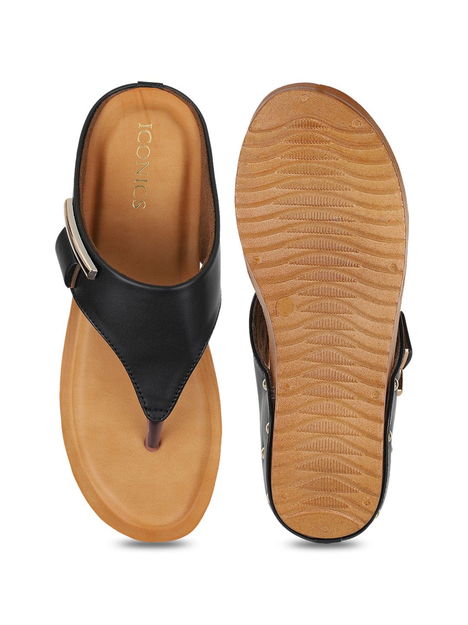 Iconics Women's Black Thong Wedges