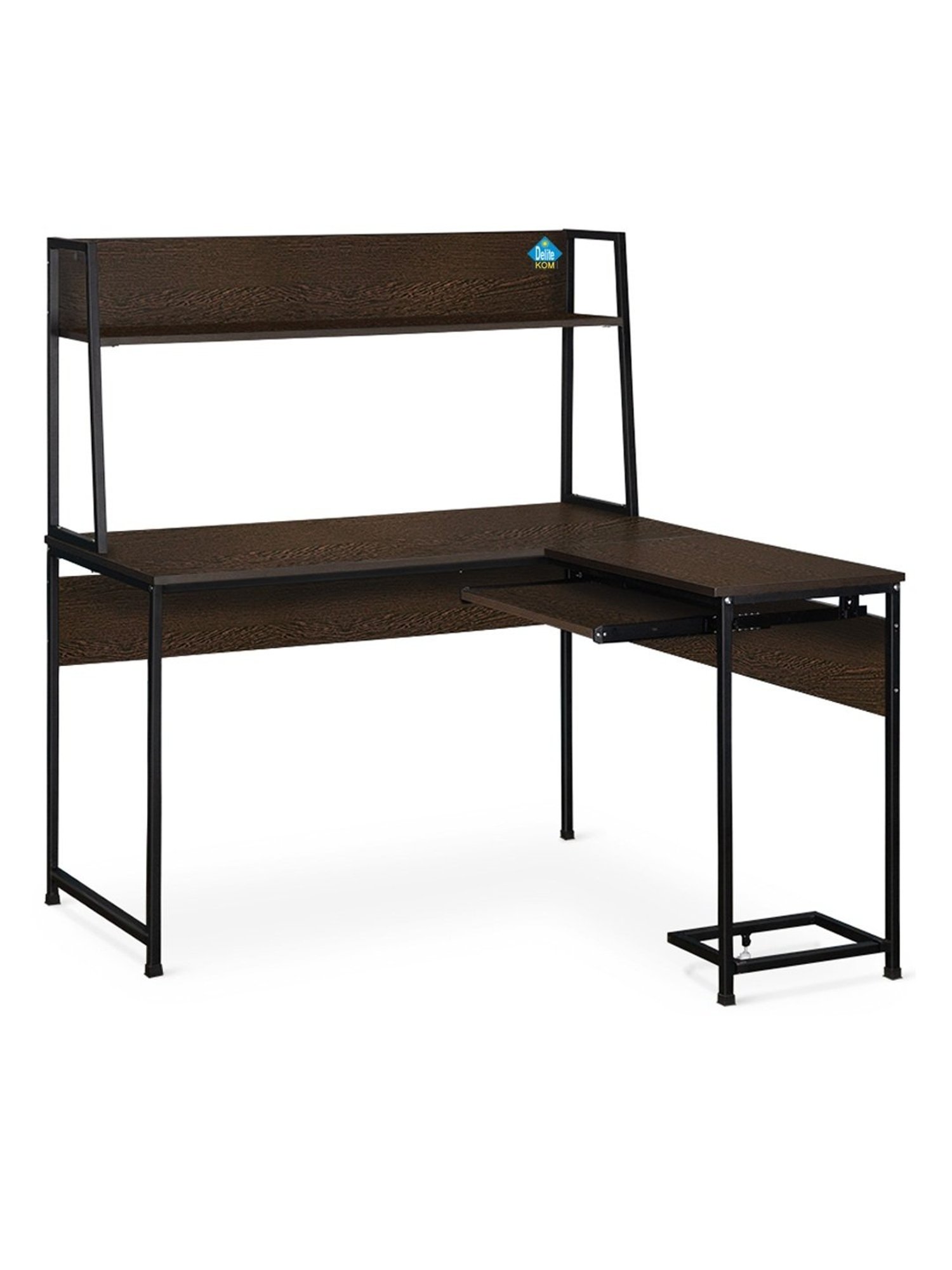 Delite Kom Falcon Flowery Wenge Black Metal L-shaped Computer Desk