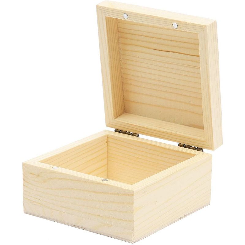 6 Pack Unfinished Natural Wooden Boxes with Hinged Lid for Jewelry, Beads, Coins, Art and DIY Craft Projects