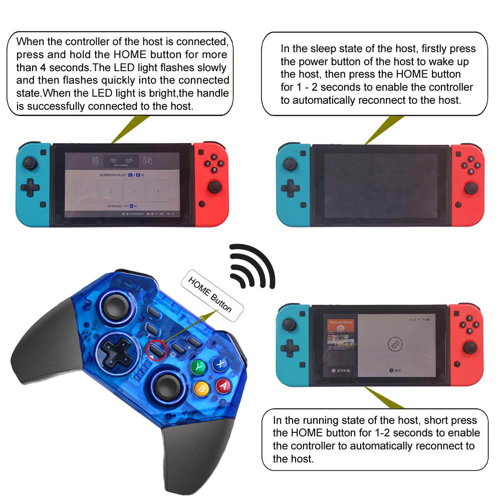 PRO controller Wireless Bluetooth For Switch Console, TURBO Keys And Grinding Transparent Shape, One-click Connection to Console