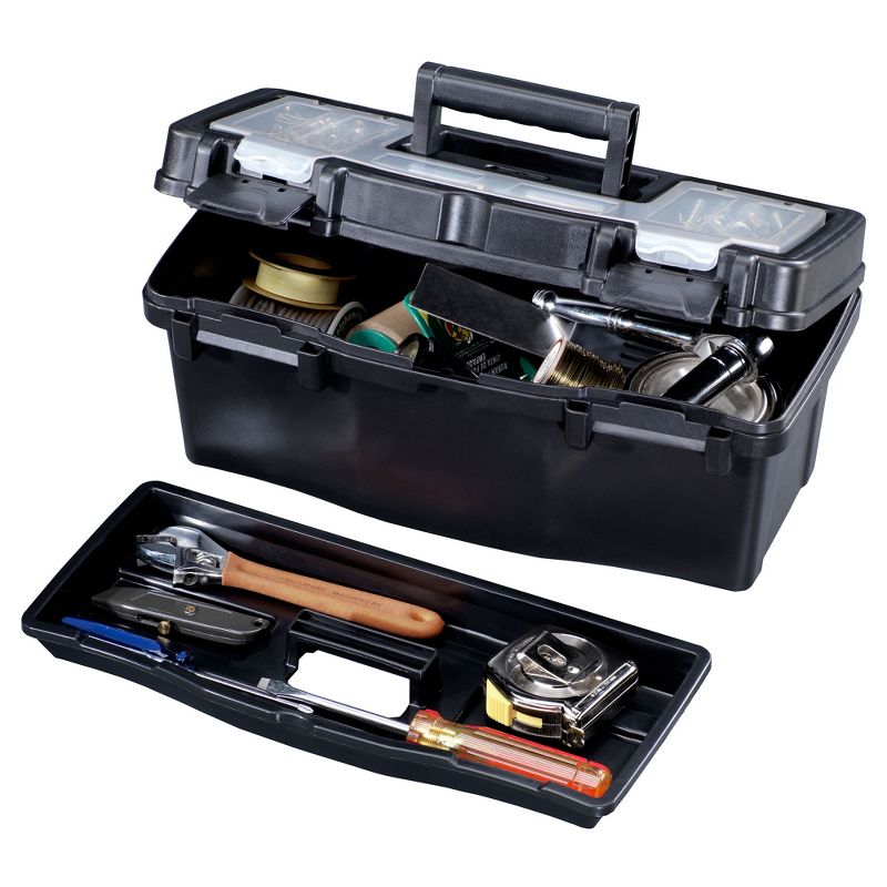 Stack-On PTB-12LS 12 Inch Portable Plastic Lockable Tool Box Chest with Lid Organizer Storage, Removable Tray, and Flip Up Handle