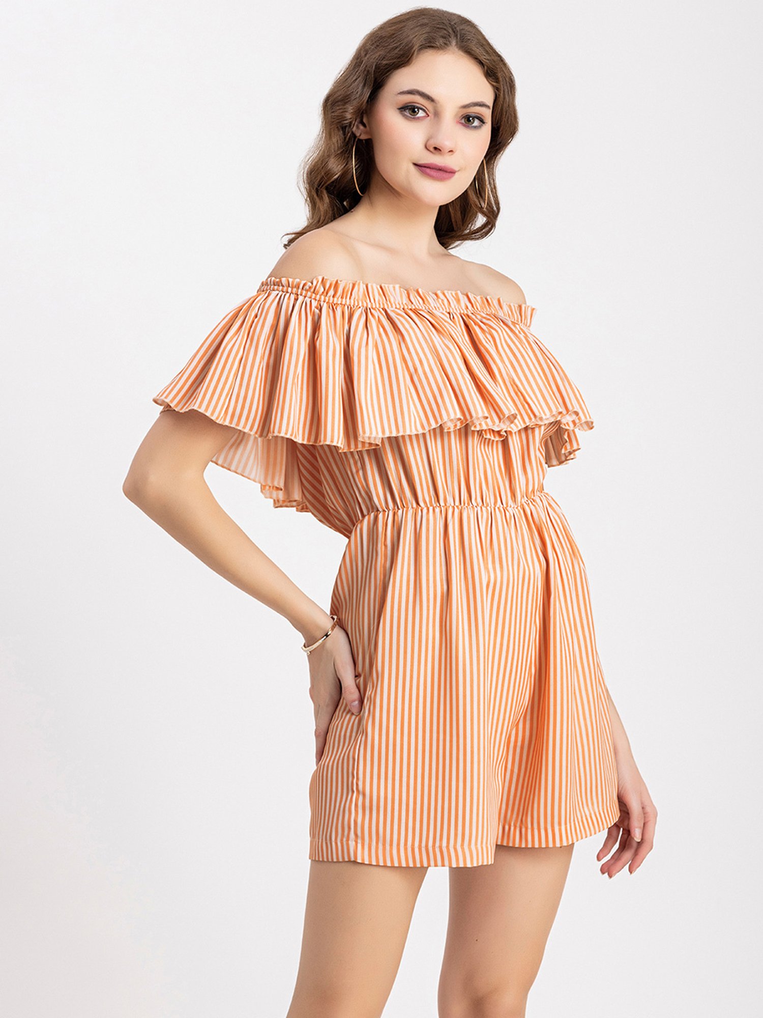 Moomaya Orange Georgette Striped Playsuit