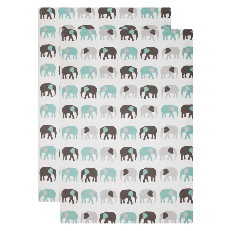 2pk Elephants Kitchen Towel White/Aqua - MU Kitchen