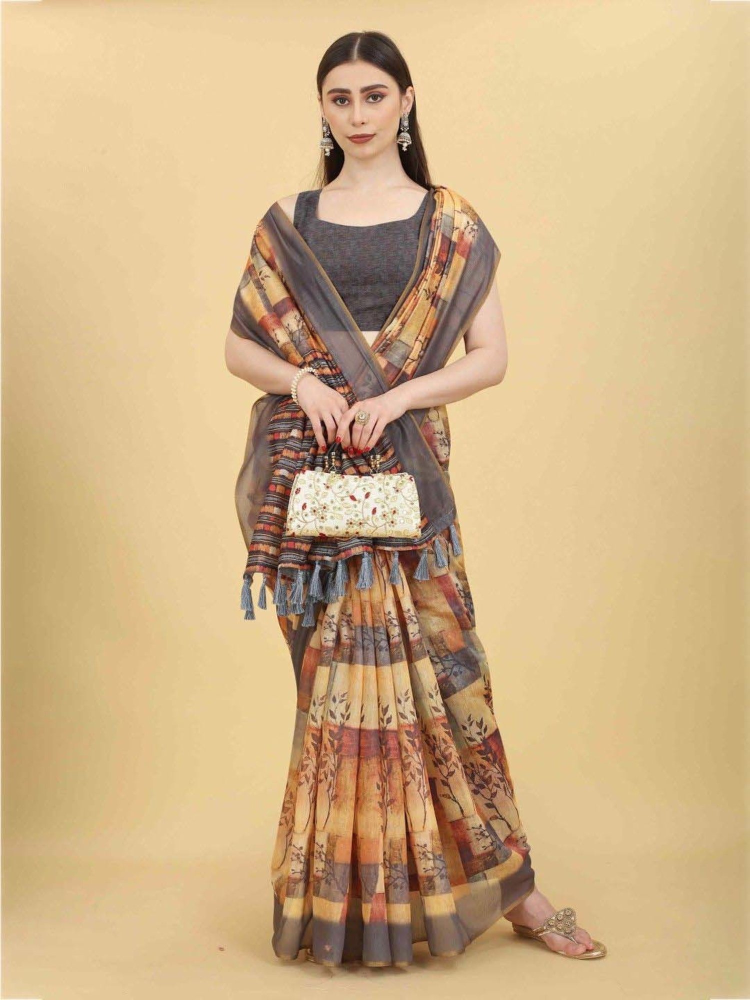 Silk Land Multicolored Printed Saree With Unstitched Blouse