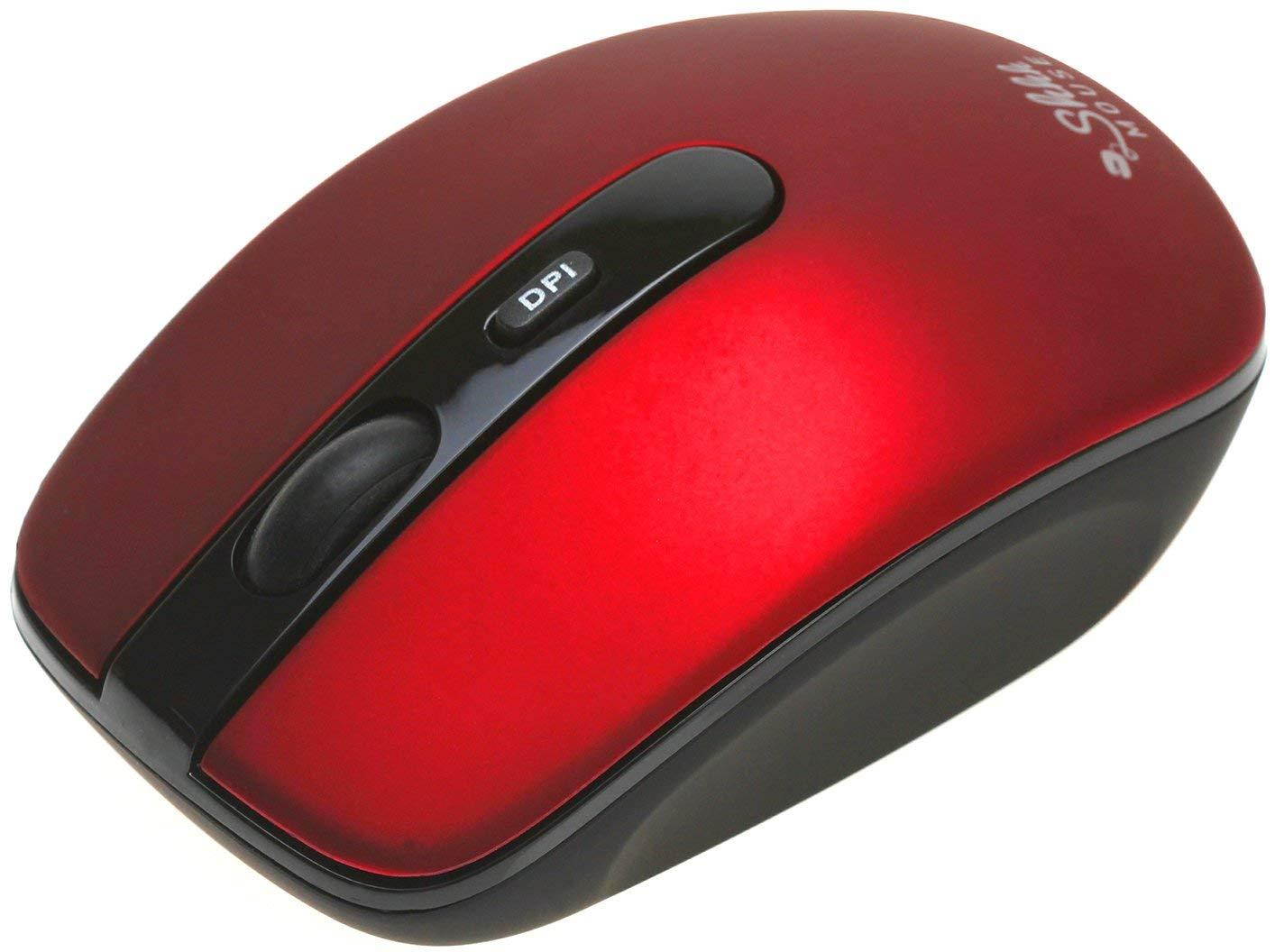 ShhhMouse Wireless Silent Noiseless Clickless Mobile Optical Mouse with USB Receiver & Battery, Portable & Compact, 3 Adjustable DPI Levels For Notebook, PC, Computer, Laptop, MacBook - Red