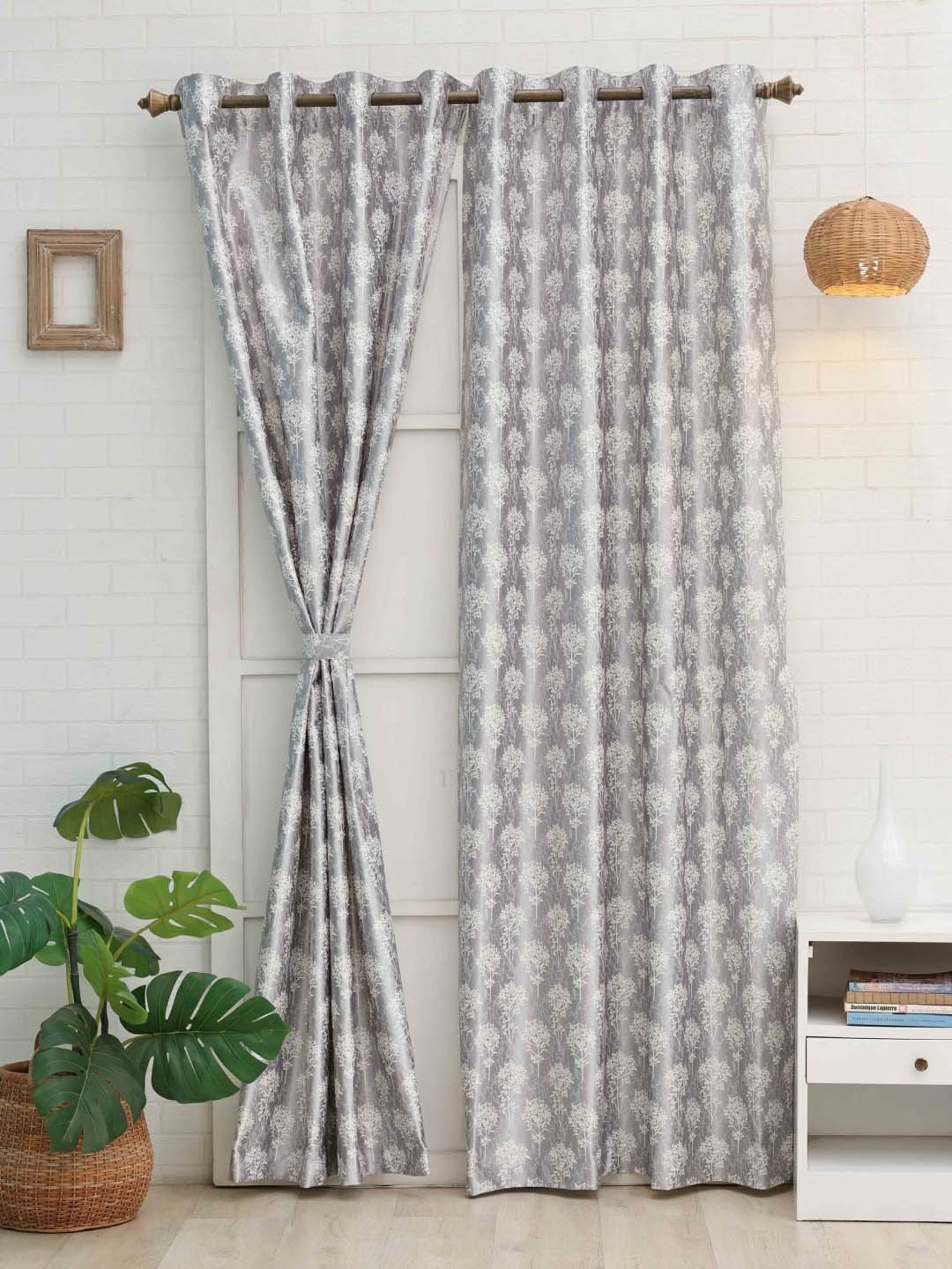 Ariana Bloom Grey Polyester 5ft Window Eyelet Curtain