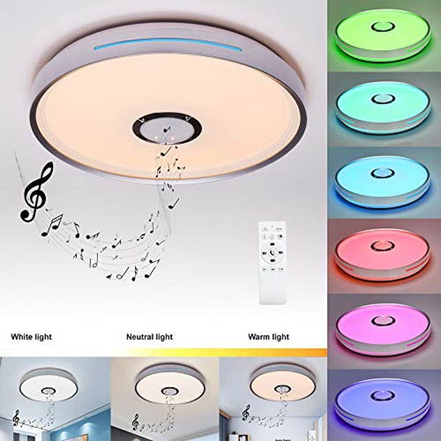 Horevo 36W Led Music Ceiling Light 2120LM with Bluetooth Speaker and Remote Control Color Change Light, Warm White / Cold White, 2800-6500 Kelvin for Children's Rooms Kids Room Bedroom
