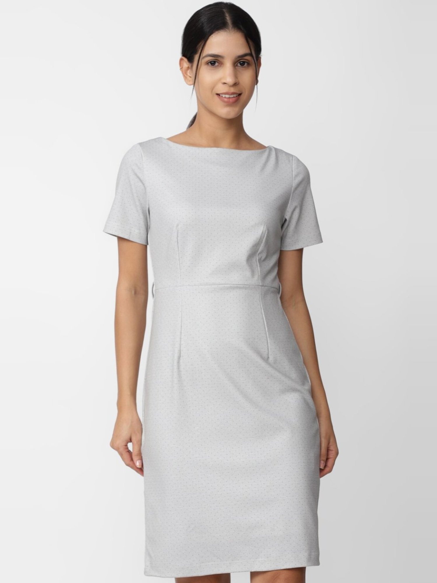 Van Heusen Grey Printed Formal Shift Dress
