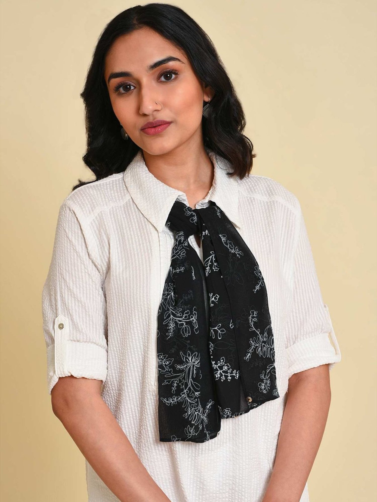 W Off-White Cotton Striped Top