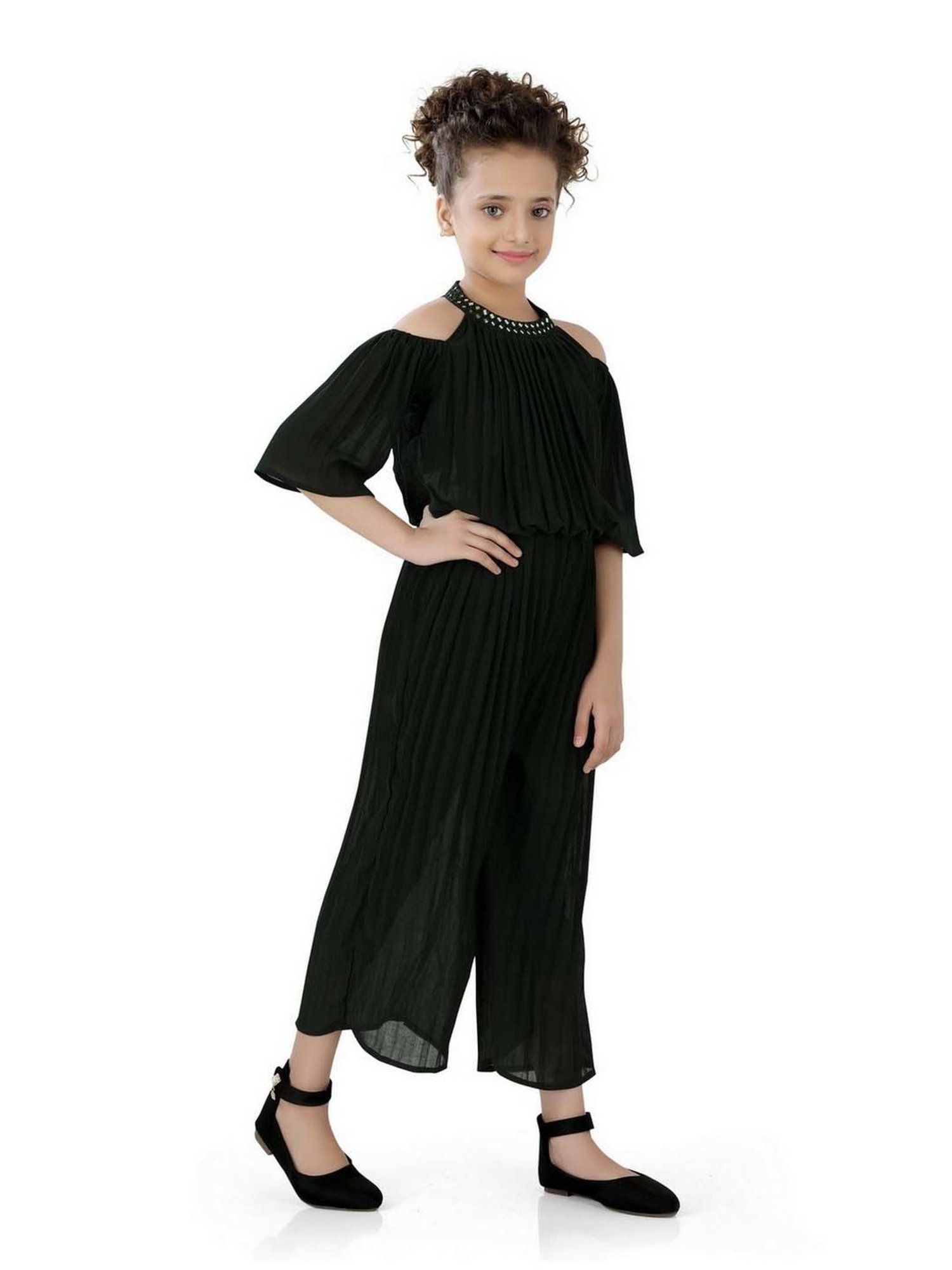 poplins Kids Green Cotton Regular Fit Jumpsuit