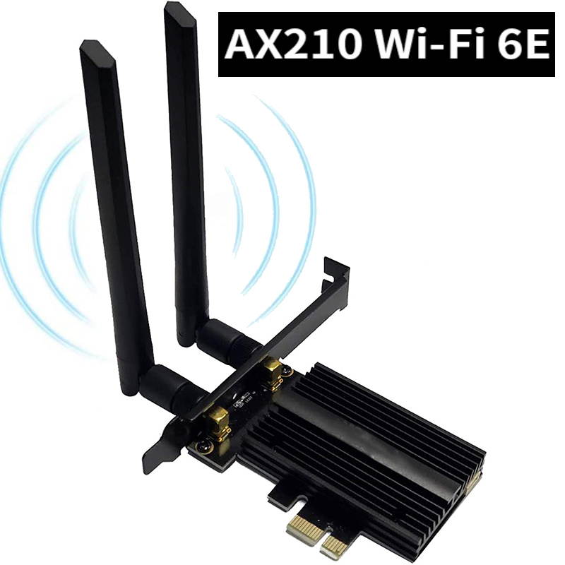 WiFi 6E 5400Mbps AX210 wireless PCIe card, updated to 6G/5.8G/2.4GHz Tri-Band, Bluetooth 5.2, 802.11AX Internal Network Adapter for PC with MU-MIMO, Ultra-Low Latency, Support Windows10 (64bit)