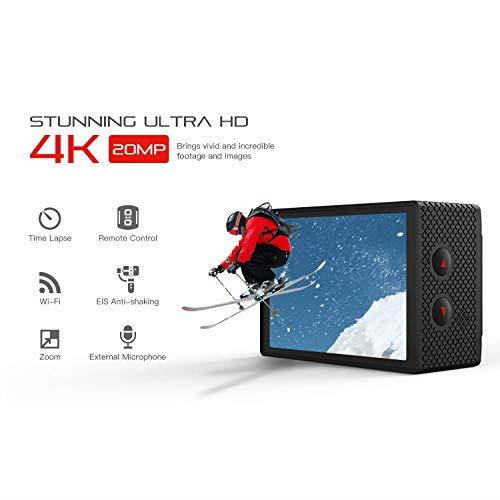 4K 20MP WiFi Action Camera External Microphone Remote Control EIS Stabilization Underwater 40M Waterproof Sport Camera Time Lapse with 2X1200mAh Batteries and 20 Accessories