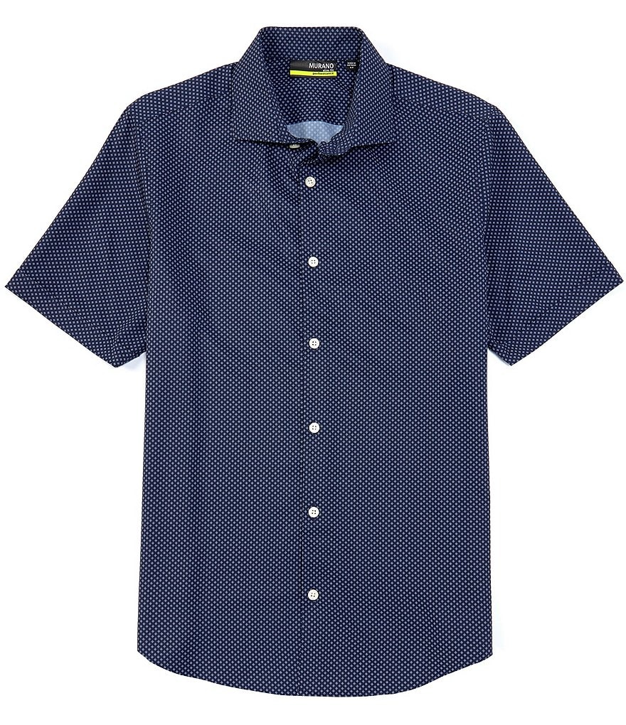 Murano Slim-Fit Diamond Print Performance Stretch Short-Sleeve Woven Shirt