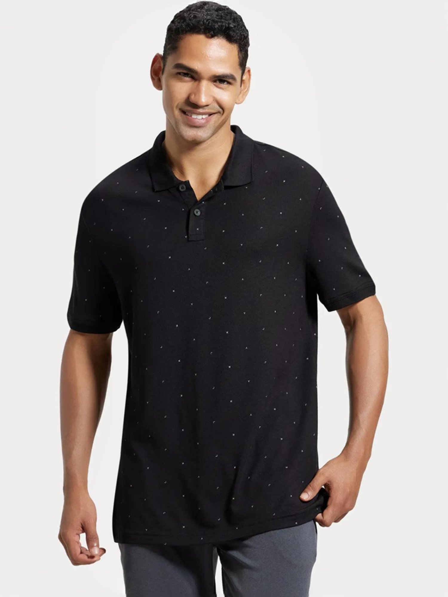 Jockey IM16 Men's Tencel Micro Modal And Cotton Blend Printed Half Sleeve Polo T-Shirt