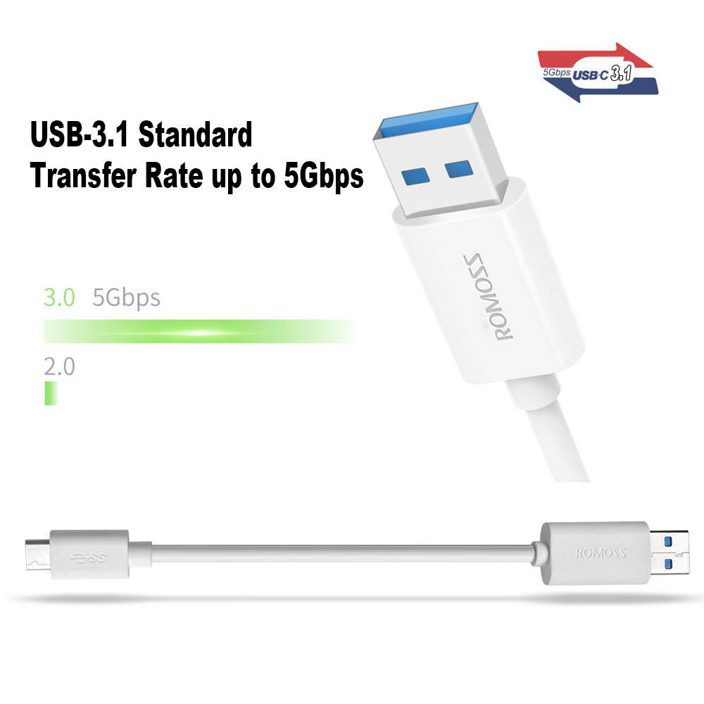 ROMOSS&reg; USB 3.0 Type-C to Type-A USB-3.1 Cable Cord 3.3ft (1m) Compatible with Macbook 12 inch, Nokia N1 and other Type-C Supported Devices