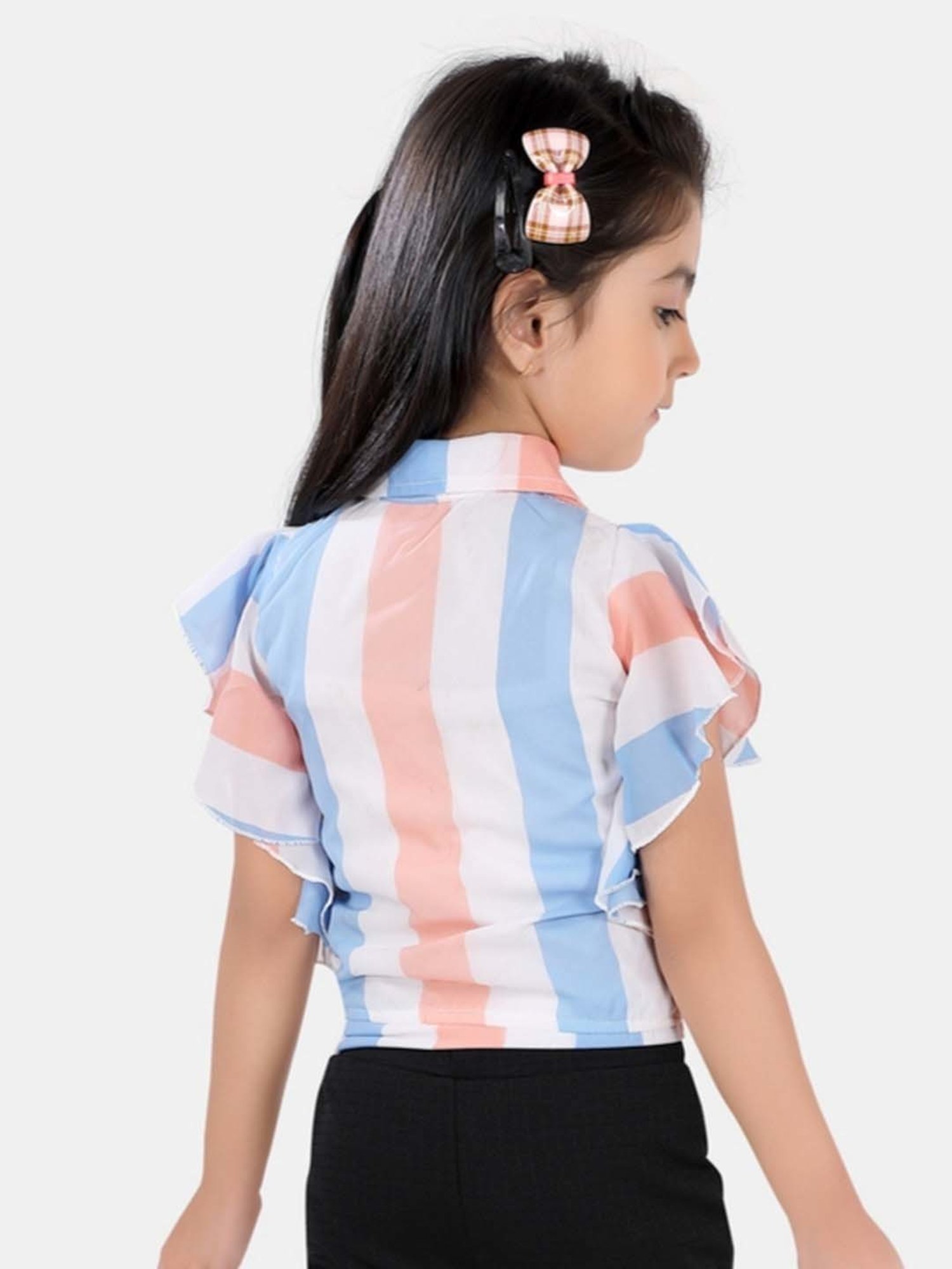 poplins Kids Peach & Blue Cotton Color Block Top