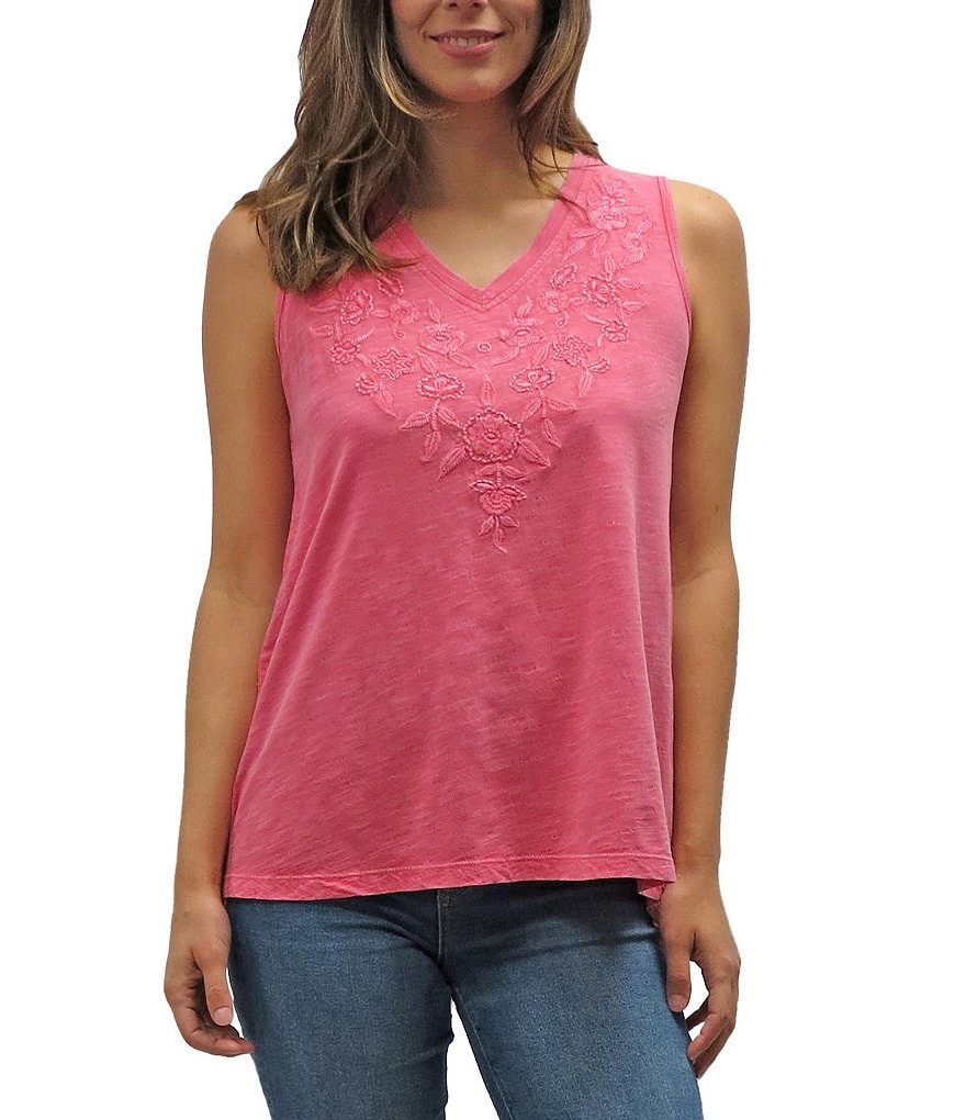 Karyn Seo Saira Vintage Embroidered V-Neck Boho Tank Top