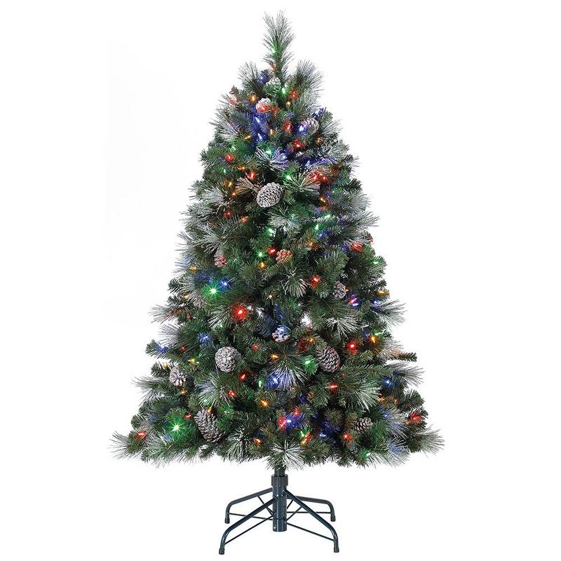 Home Heritage 5ft Colorful LED Pre-Lit Christmas Tree w/ Pine Cones & Glitter