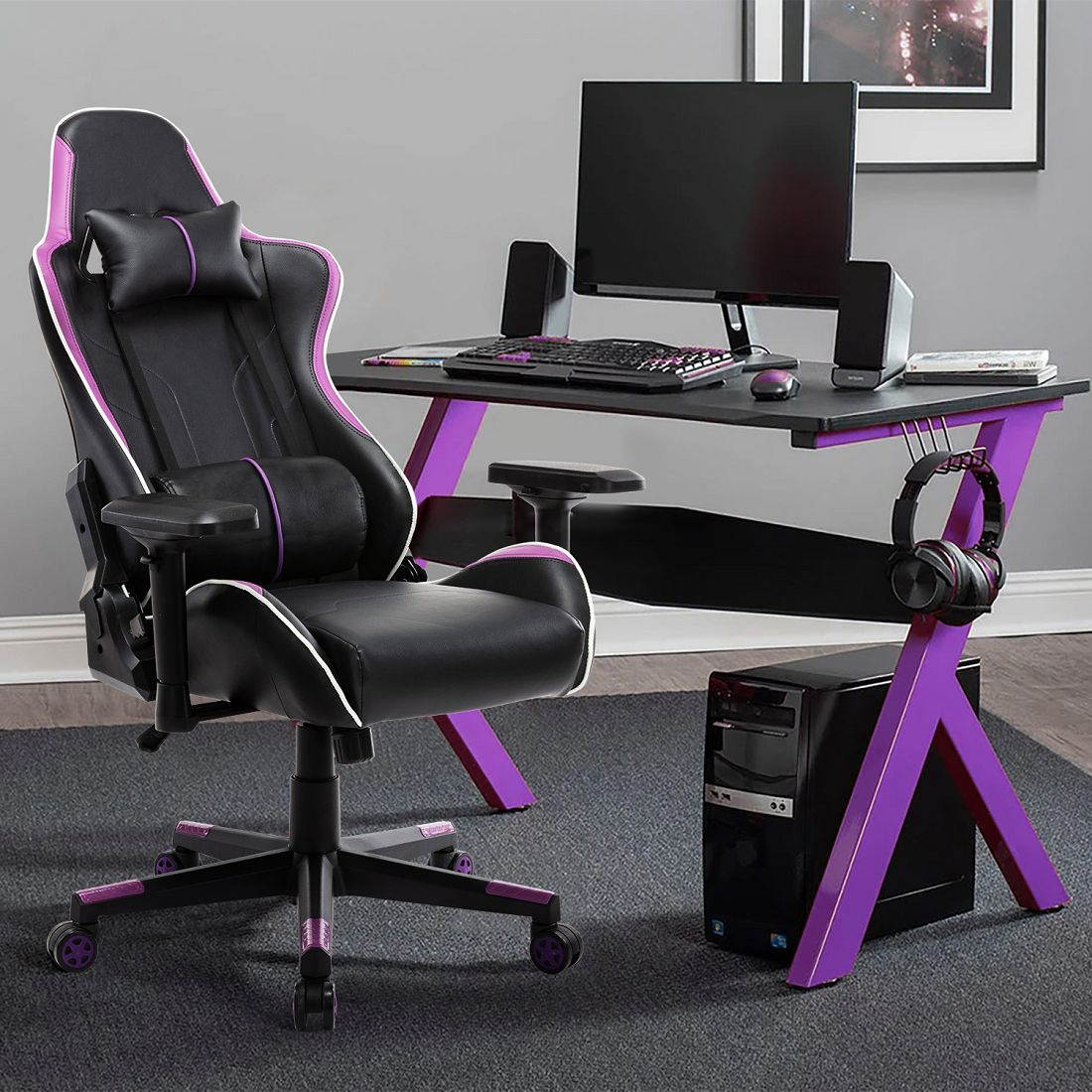 New High Back Swivel Chair Racing Gaming Chair Office Chair With Armrests & Pillows & Casters