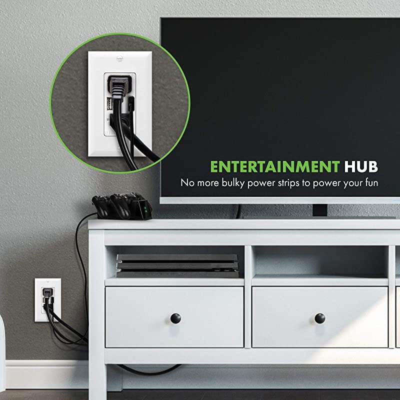 4.8A High Speed USB Outlet Wall Charger, 24W, 20A TR Receptacle Compatible with iPhone XS/MAX/XR/X/8/7/6, iPad, also LG, HTC, Samsung Galaxy S9/S8/S7/S6 and more, TU22048A-W, White