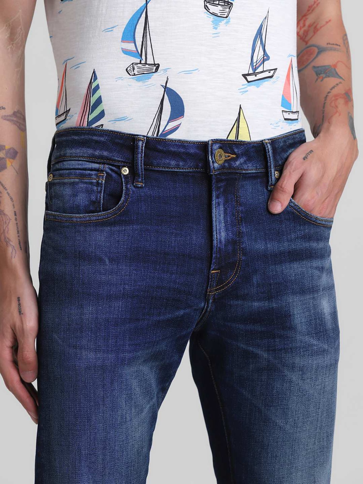 Jack & Jones Dark Blue Denim Cotton Slim Fit Jeans