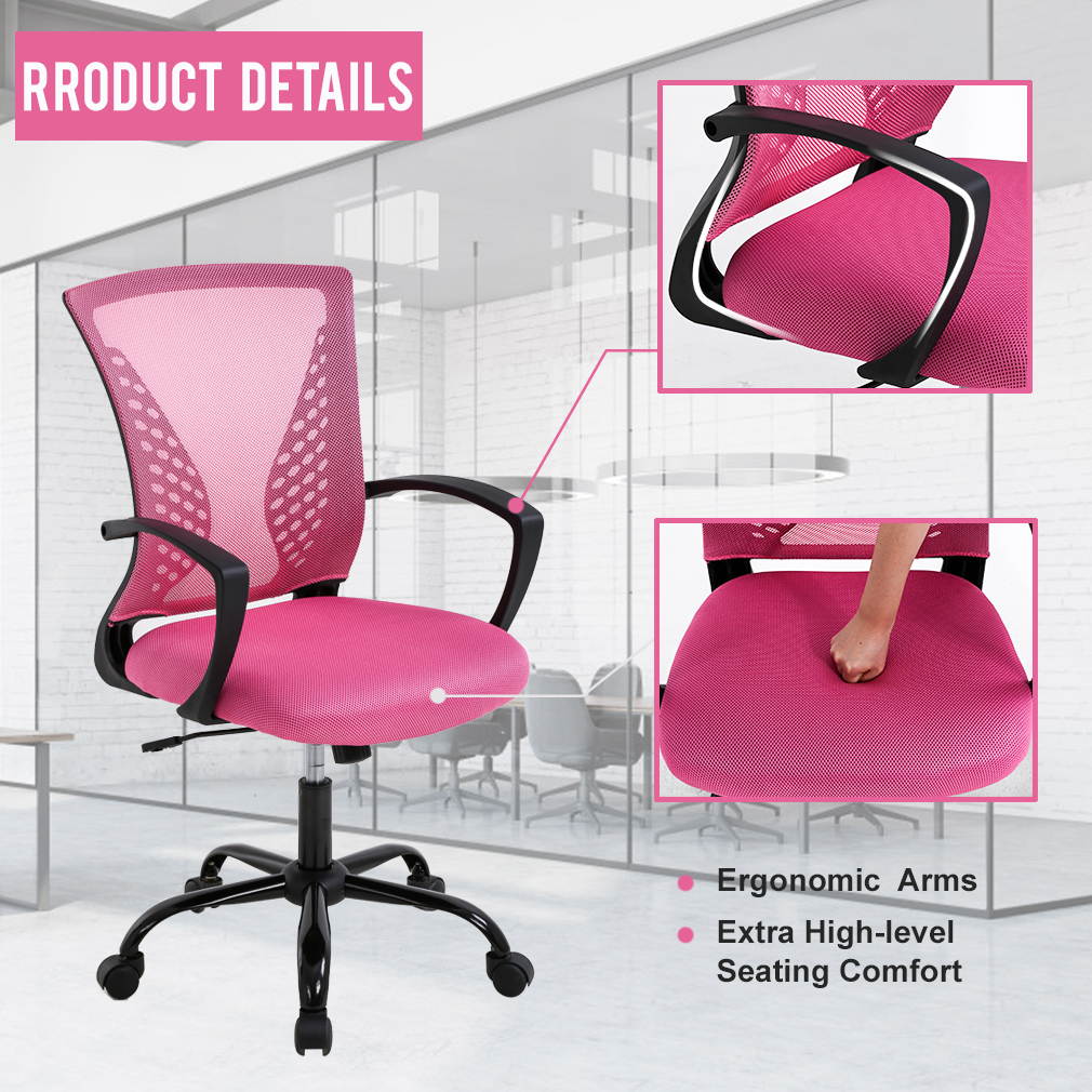 Office Chair Desk Chair Computer Chair with Lumbar Support Armrest Mid Back Rolling Swivel Task Adjustable Mesh Ergonomic Chair for Women Adults, Pink