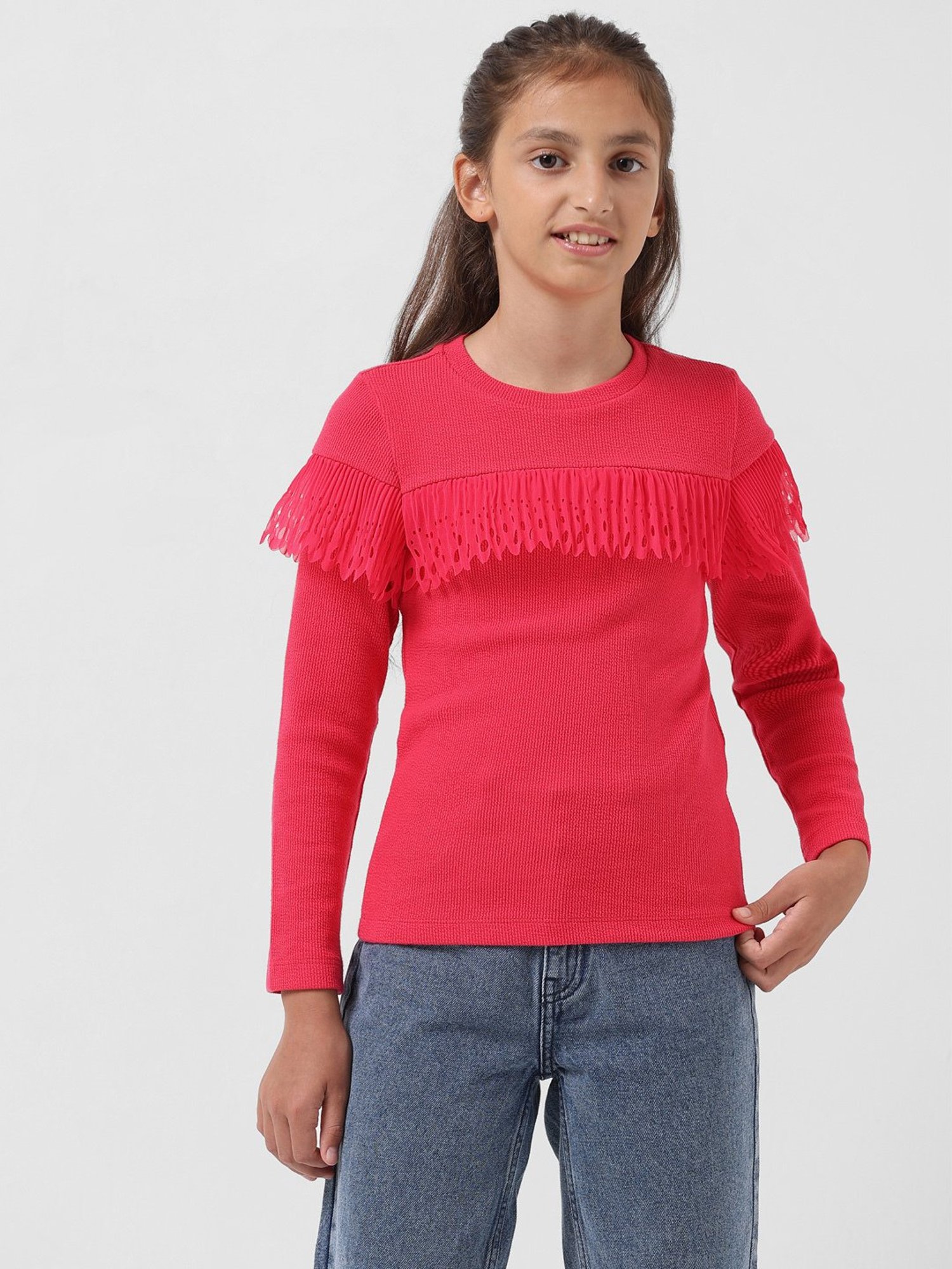 VERO MODA GIRL Pink Solid Full Sleeves Top