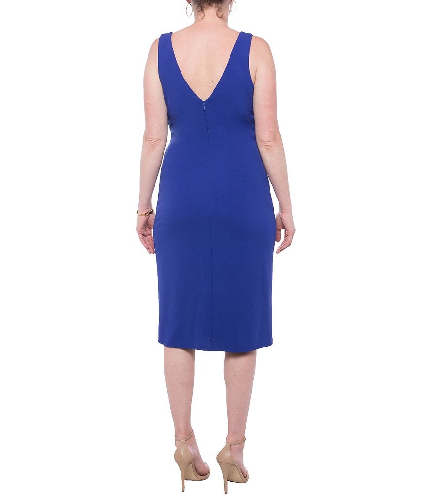 Marina V-Neck Sleeveless Crepe Bow Side Sheath Dress