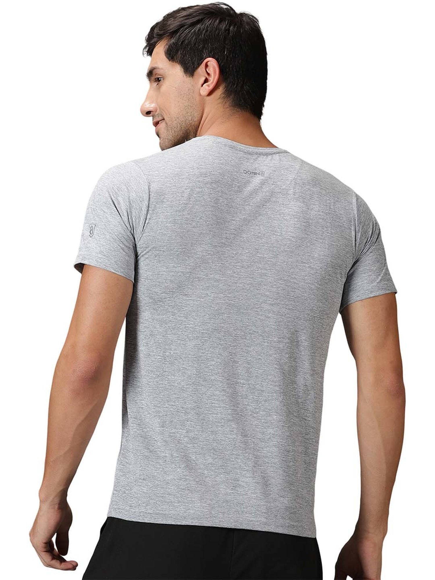 DOMIN8 Men Breathable Quick Dry Polyester Chest Tape Grey Sports T-Shirt