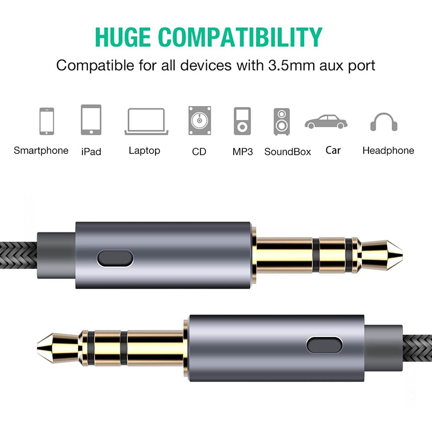 oldboytech AUX Cable, [2-Pack,45CM,Hi-Fi Sound Quality] 3.5mm Auxiliary Audio Cable Nylon Braided AUX Cord for Car/Home Stereos,Speaker,iPhone iPod iPad,Headphones,Sony Beats,Echo Dot & More