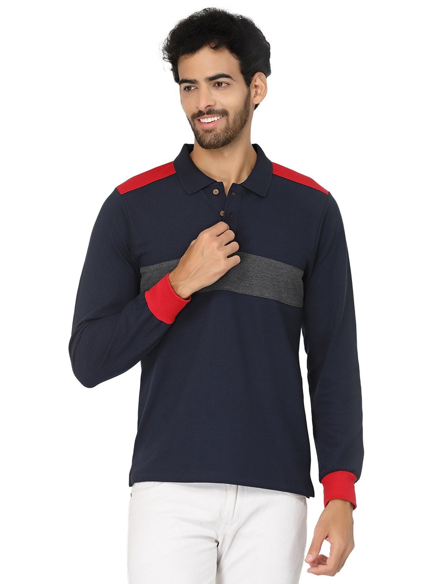 Kalt Navy & Dark Grey Regular Fit Polo T-Shirt