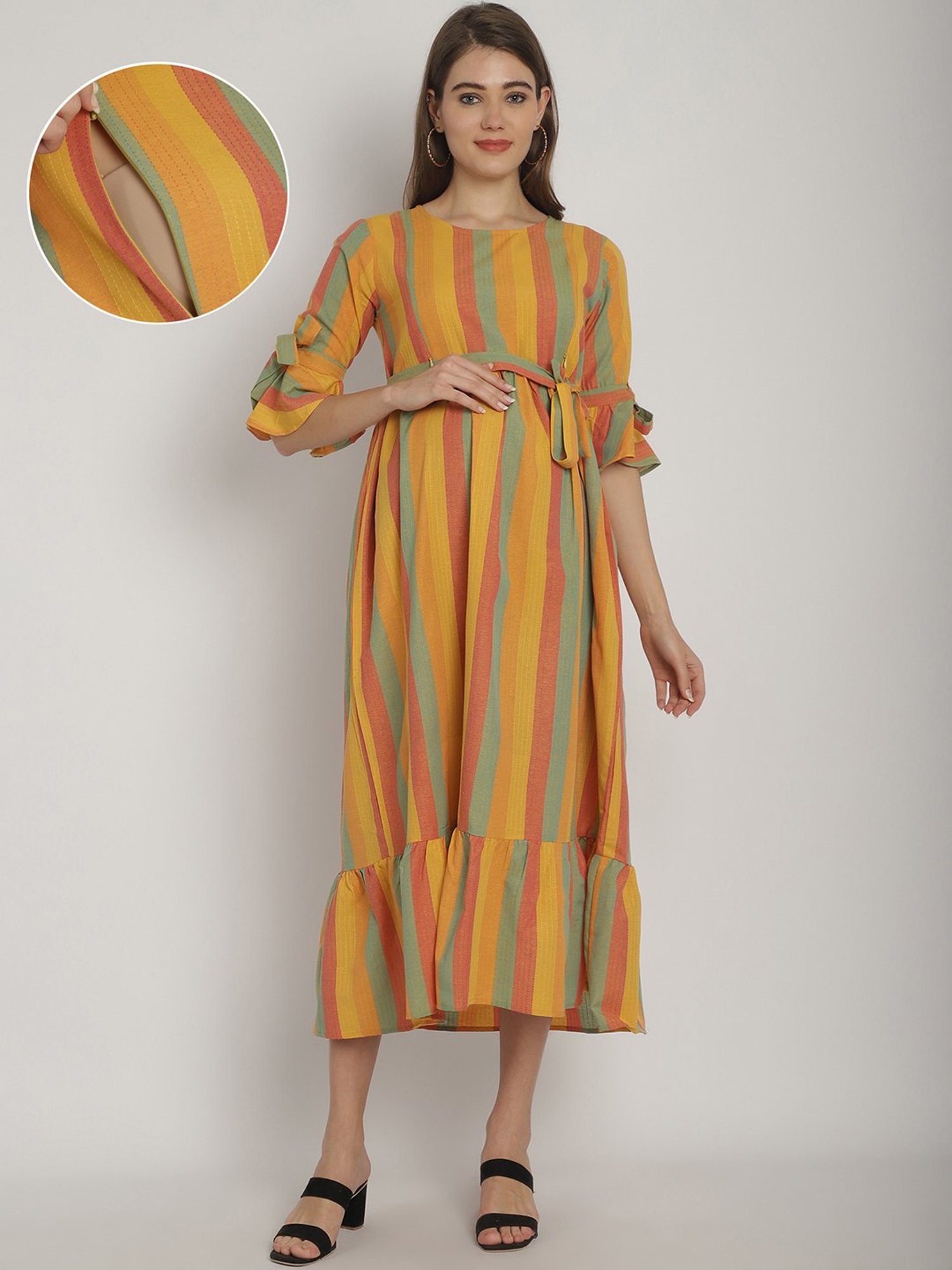 Moms Maternity Multicolor Striped Maternity Maxi Dress