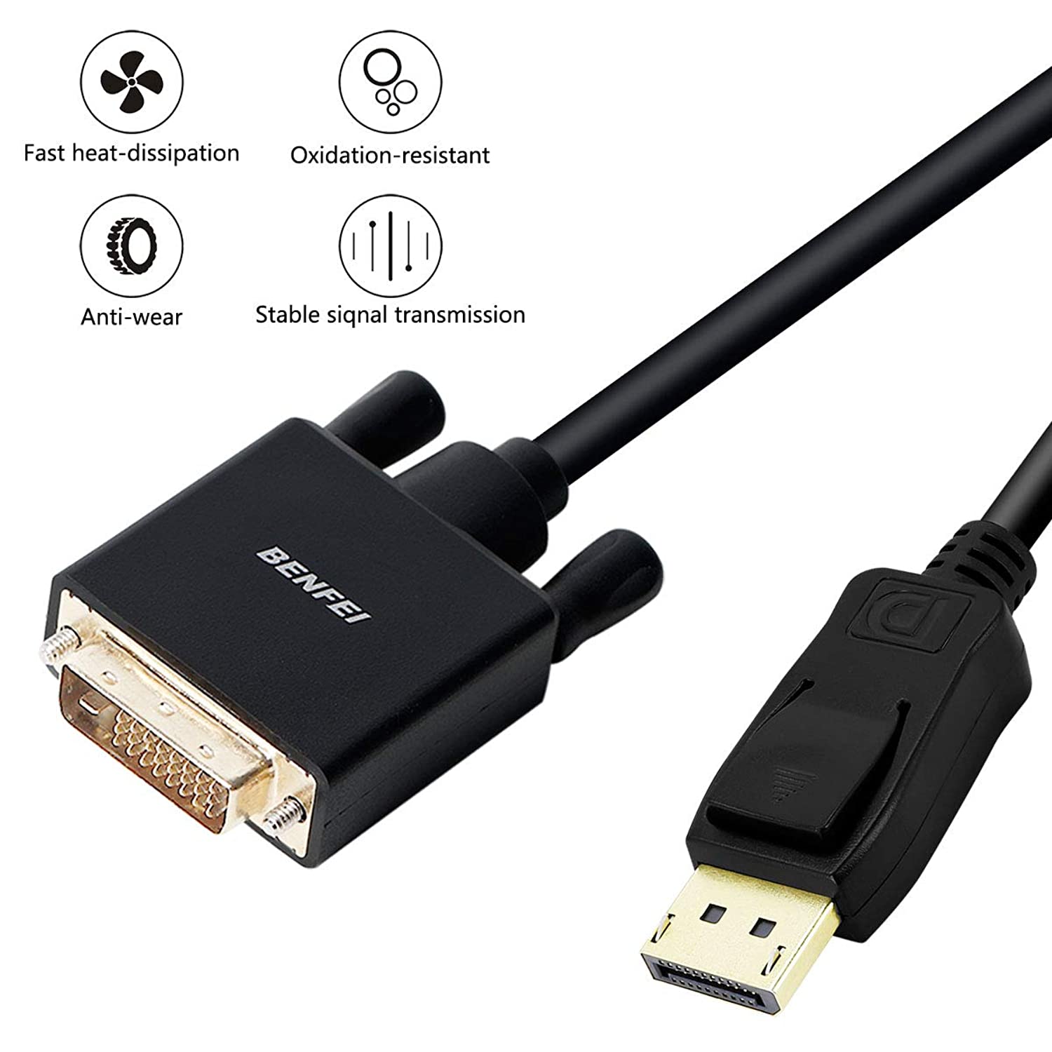 BENFEI DisplayPort to DVI Adapter, Dp Display Port to DVI Converter Male to Male Gold-Plated Cord 6 Feet Black Cable for Lenovo, Dell, HP and Other Brand