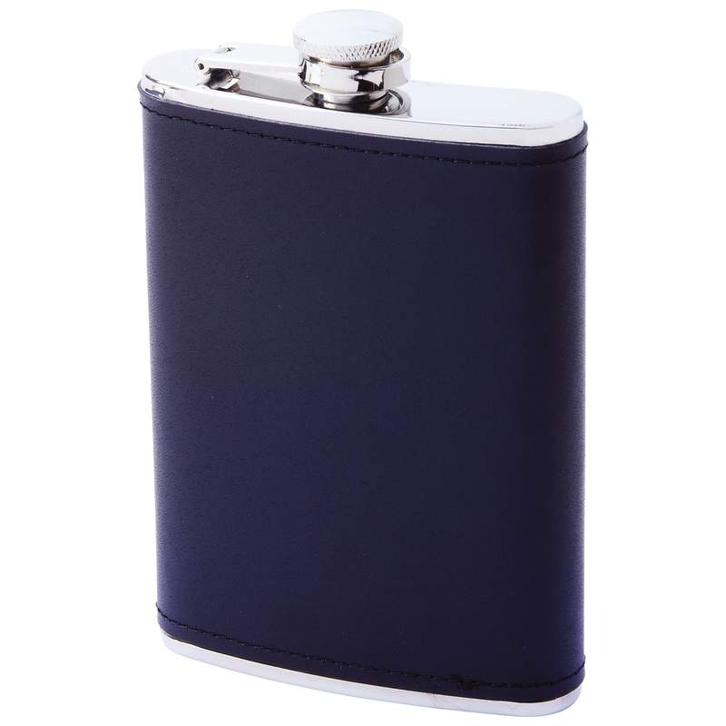 Maxam® 8oz Stainless Steel Flask with Solid Genuine Leather Wrap