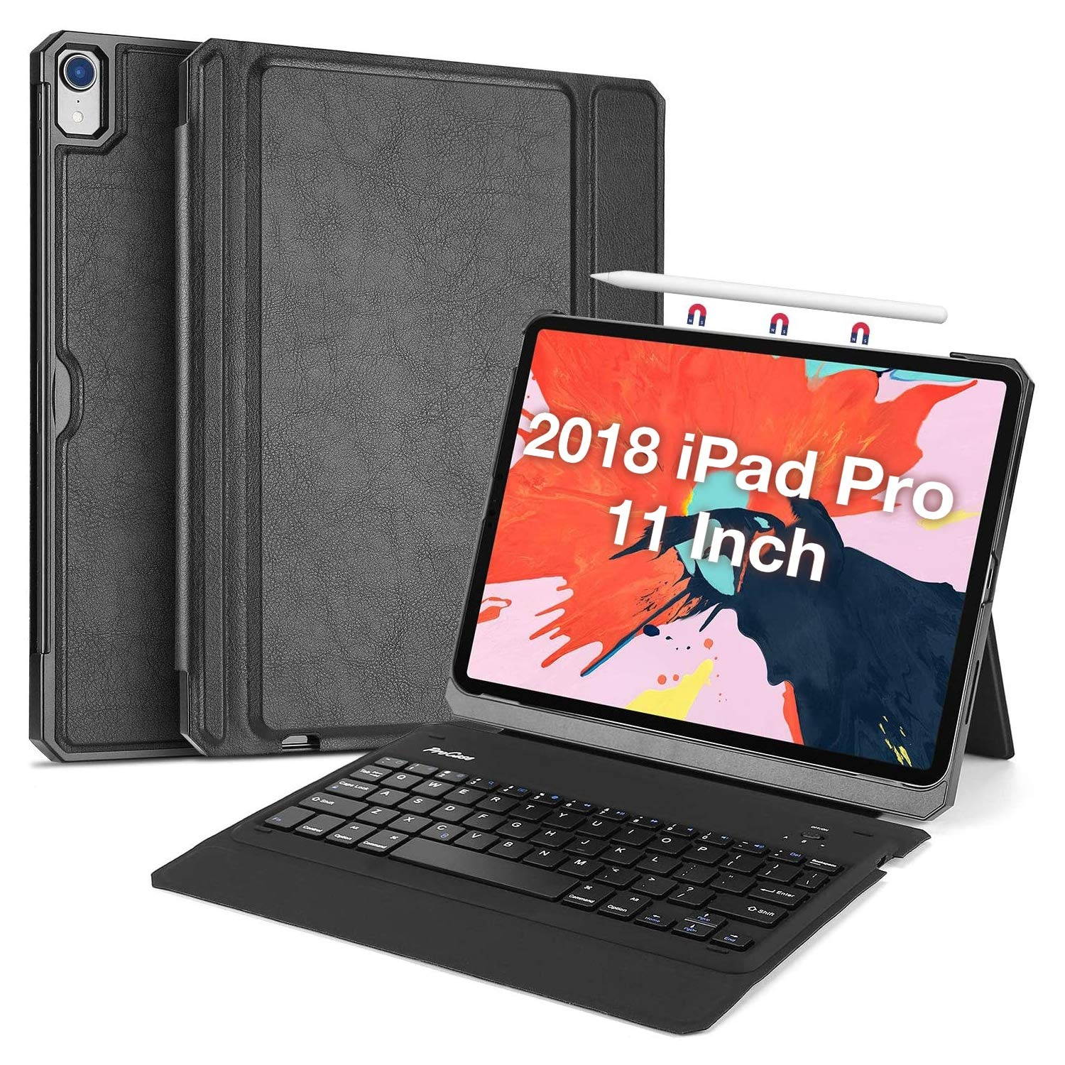 ProCase iPad Pro 11 Keyboard Case 2018, Detachable Wireless Keyboard Case with Kickstand [Support Apple Pencil Charging] Slim Multi Angle Stand Cover Case for Apple iPad Pro 11 Inch 2018 &ndash;Black