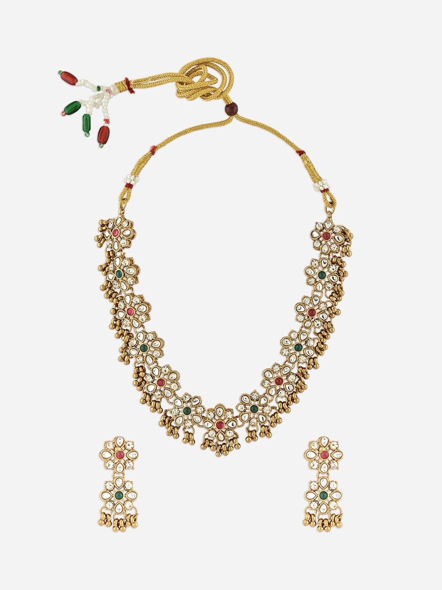 Fida Gold Floral Temple Meenakari Choker & Earrings Set for Women