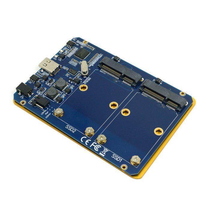 Silver USB-C USB 3.1 Type C to Dual 50mm MSATA PCI-E SSD Enclosure with Raid