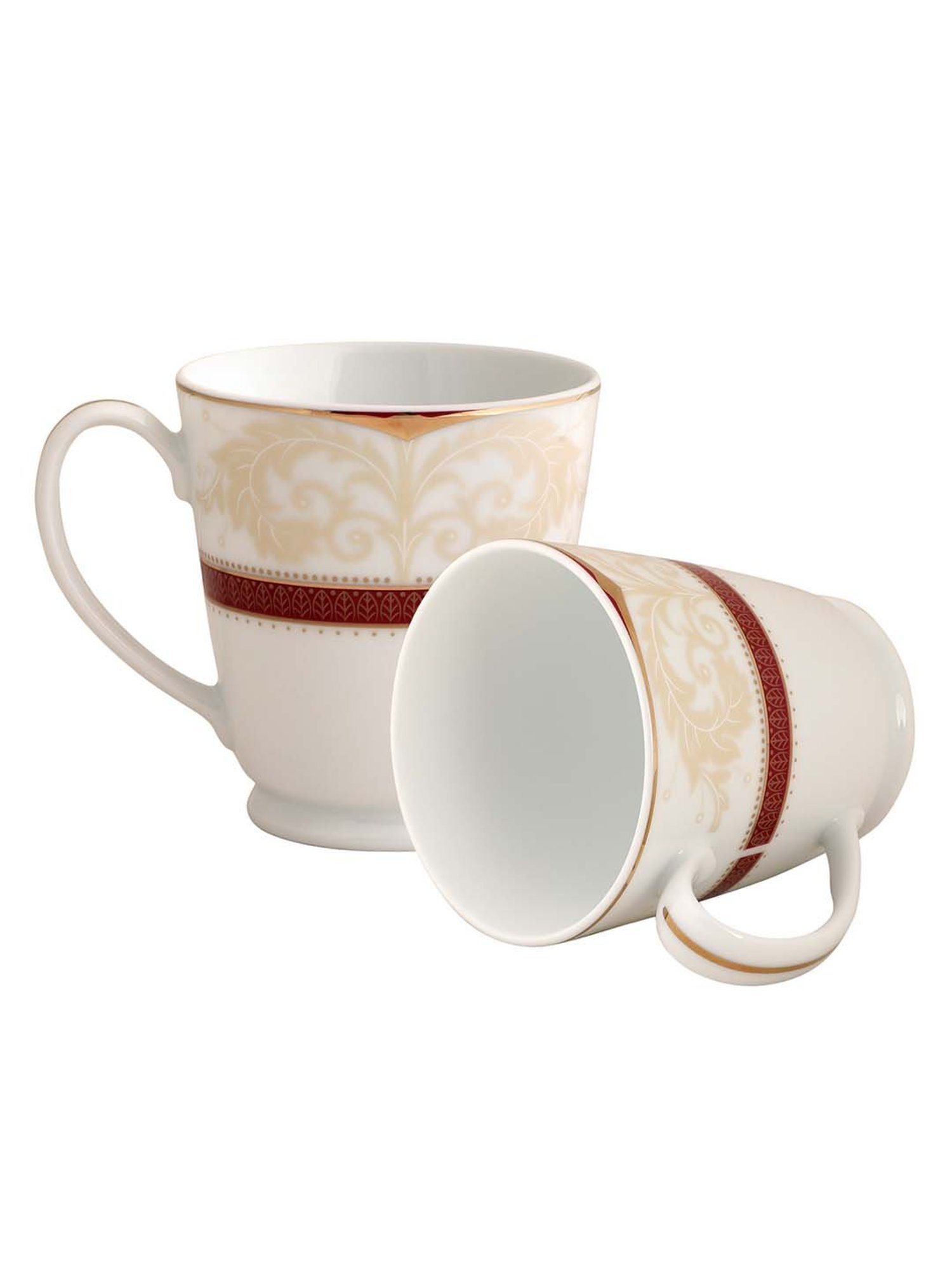 NORITAKE Hearth Off-White & Red Porcelain Queen's Fountain Tea Mug (0.37 L) - Set of 2