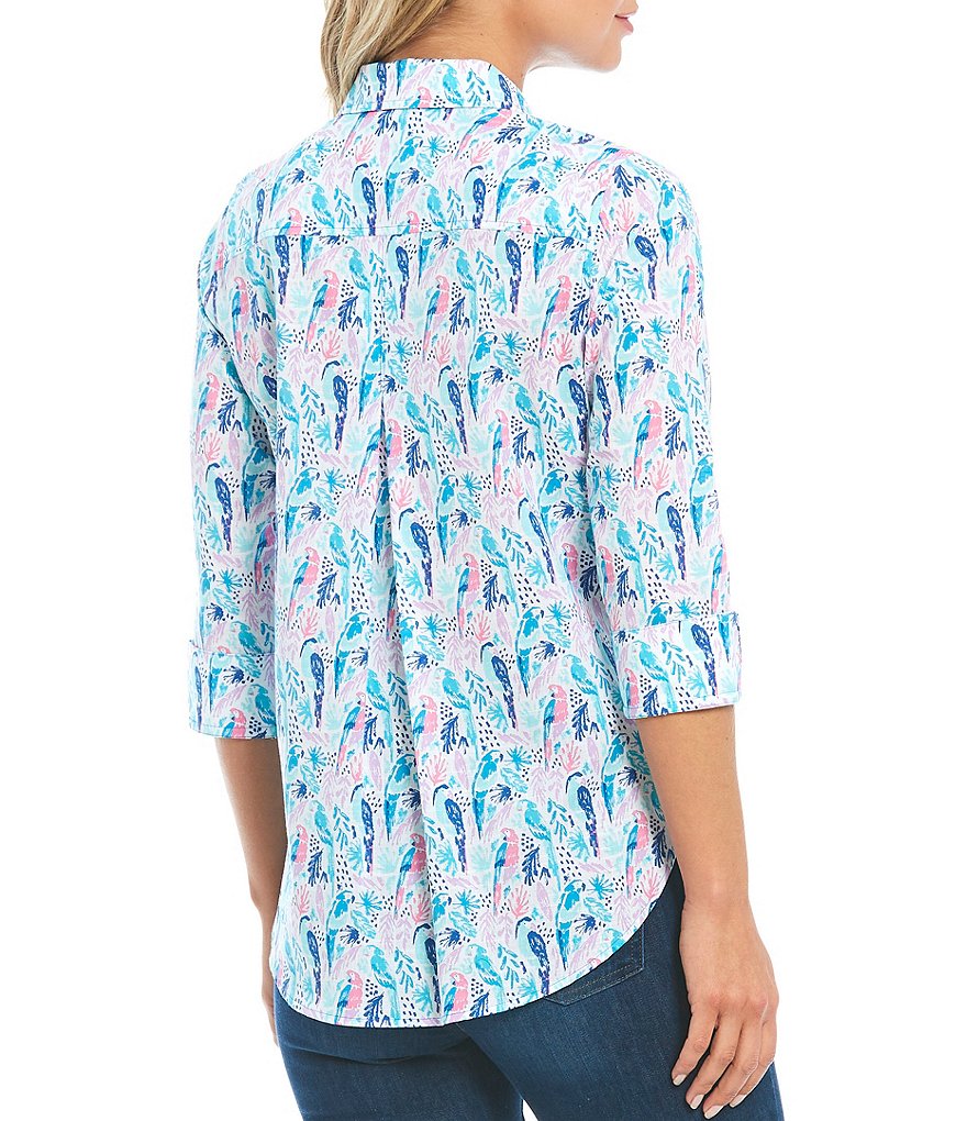 Foxcroft Parrot Paradise Point Collar Long Cuff Sleeve Button Front Shirt