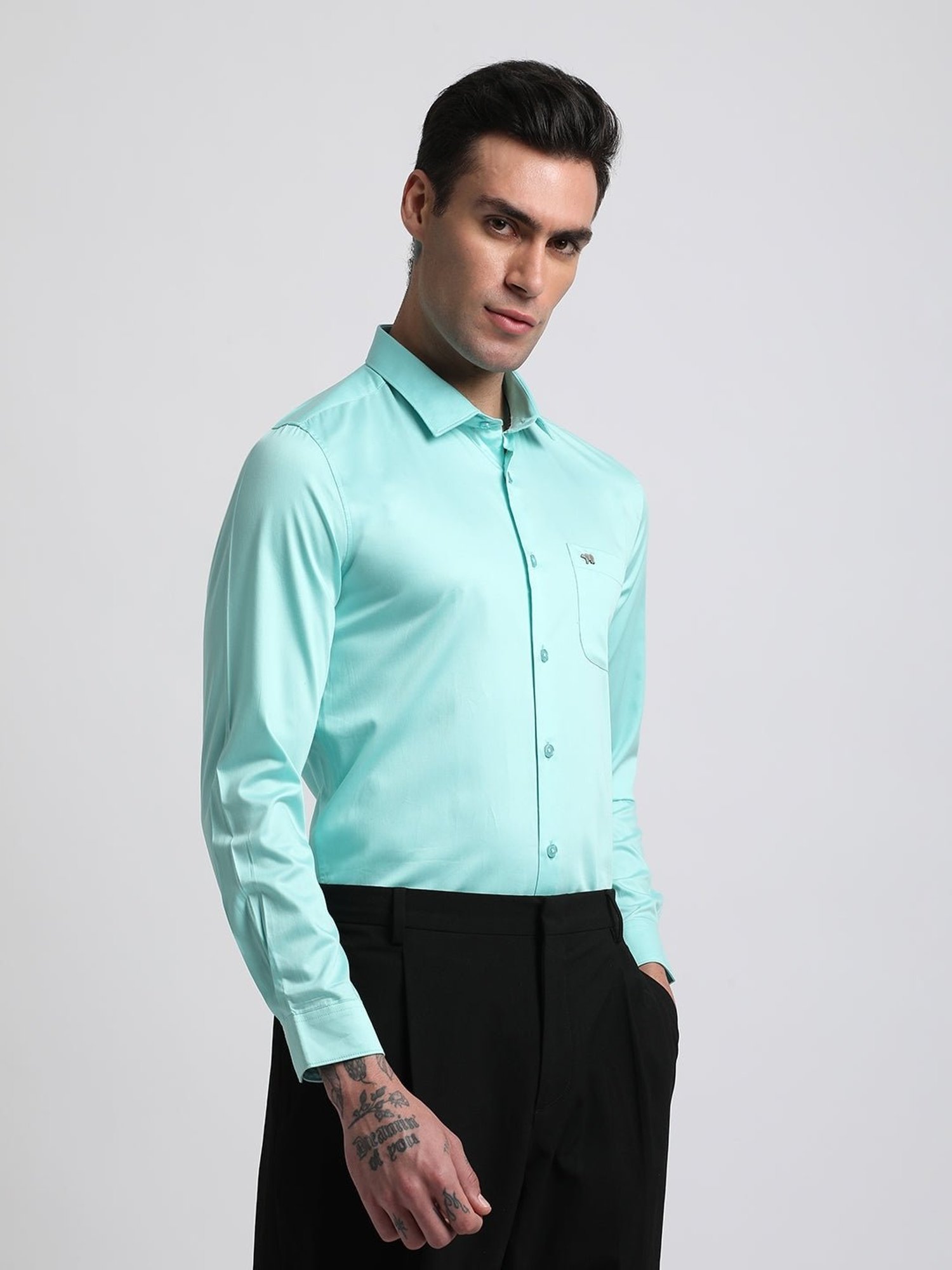 The Bear House Blue Cotton Slim Fit Shirt