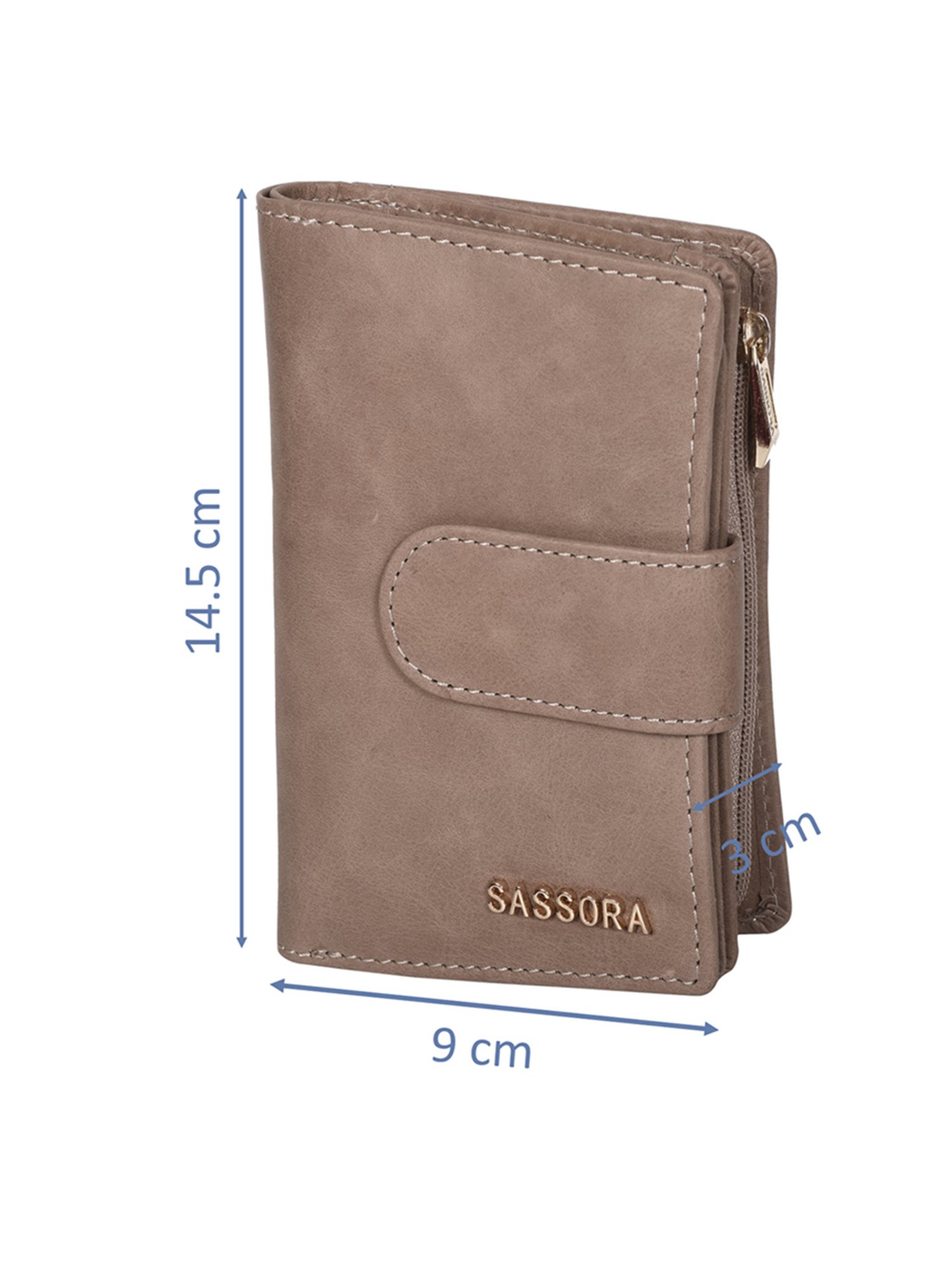 SASSORA Beige Solid Rfid Bi-Fold Wallet for Women