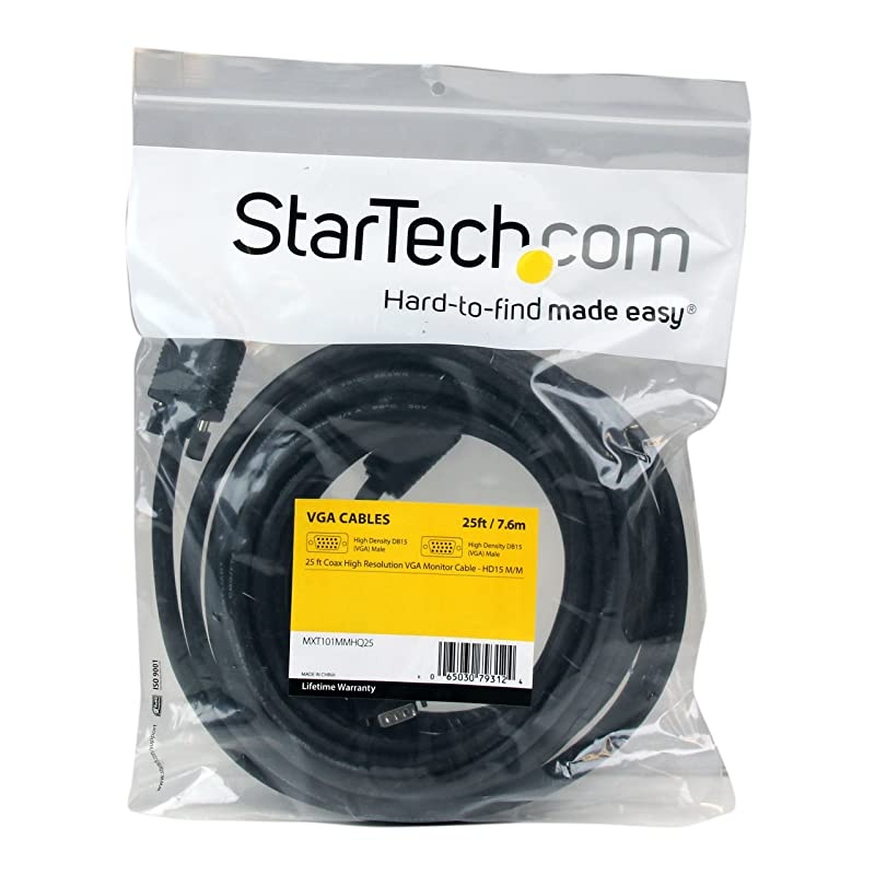 com 25 ft Coax High Resolution Monitor VGA Cable HD15 MM 25ft HD15 to HD15 Cable 25ft VGA Monitor Cable MXT101MMHQ25 Black