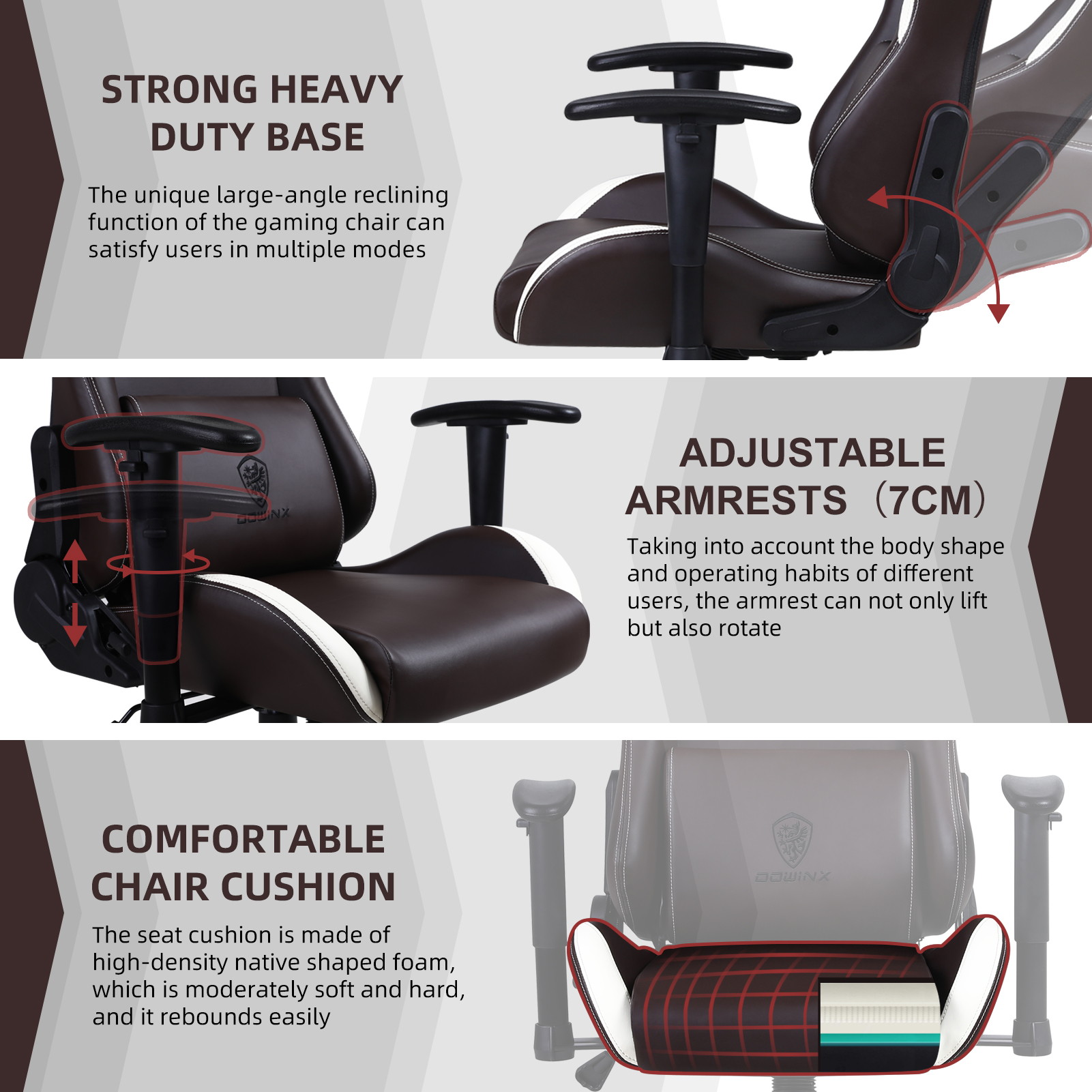 Dowinx Gaming Chair High Back Retro Style with Headrest and Massage Lumbar Support Office Chair with PU Leather Adjustable Swivel Ergonomic Computer Chair (Grey)