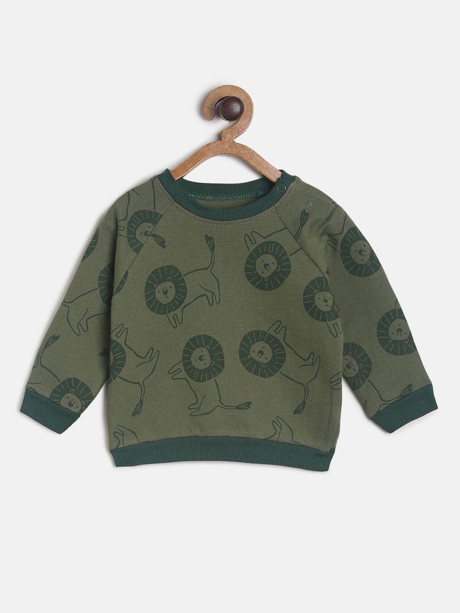 MINIKLUB Kids Olive Printed Full Sleeves Sweatshirt